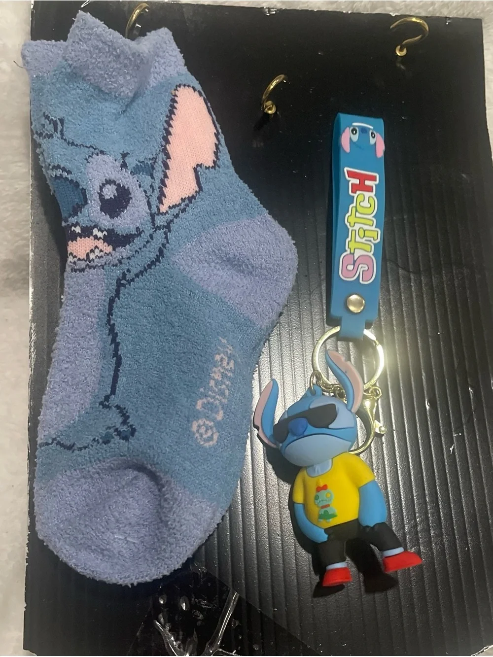 Disney Blue and Purple Stitch Kids Socks with Stitch Keychain